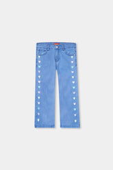 Girls Ice Blue  Wide Leg  Heart Embroidered Pant